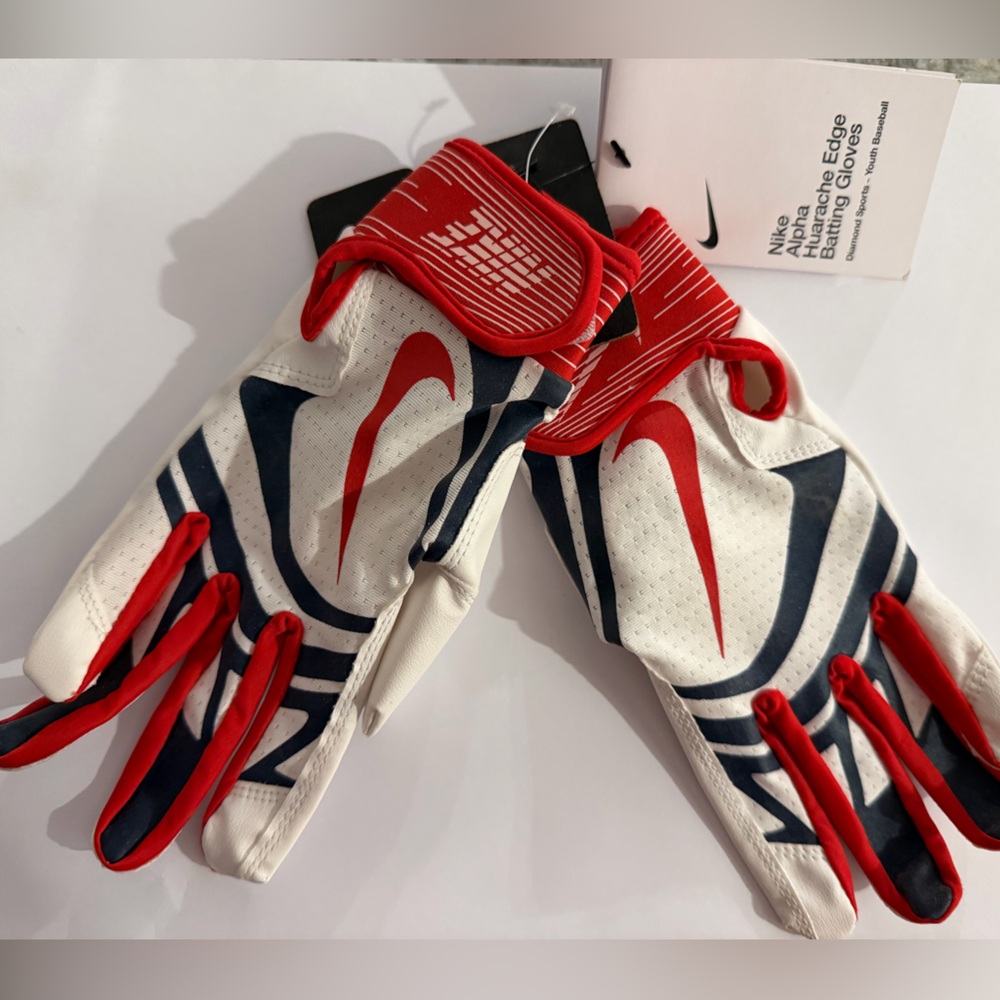 Nike Red and White Batting Gloves YOUTH Large, NEW with tags